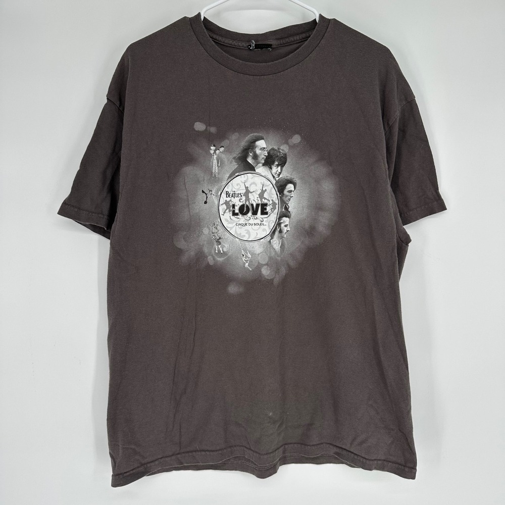 Vintage The Beatles Love Cirque Du Soleil Graphic T-Shirt Faded Gray Brown XL